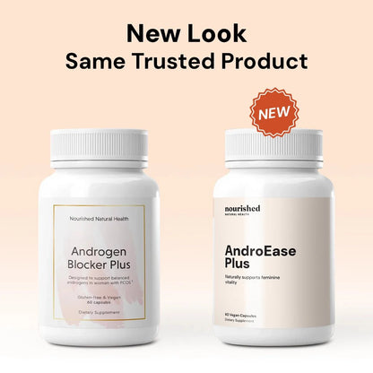 AndroEase Plus new label with ginger root — same trusted PCOS supplement with a fresh design